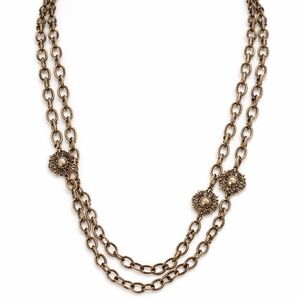 Vintage 1970s Station Necklace Chain Link  Filigree Floral Medallion